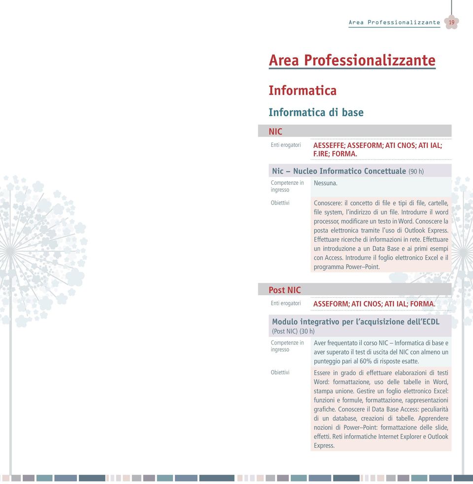 Introdurre il word processor, modificare un testo in Word. Conoscere la posta elettronica tramite l uso di Outlook Express. Effettuare ricerche di informazioni in rete.