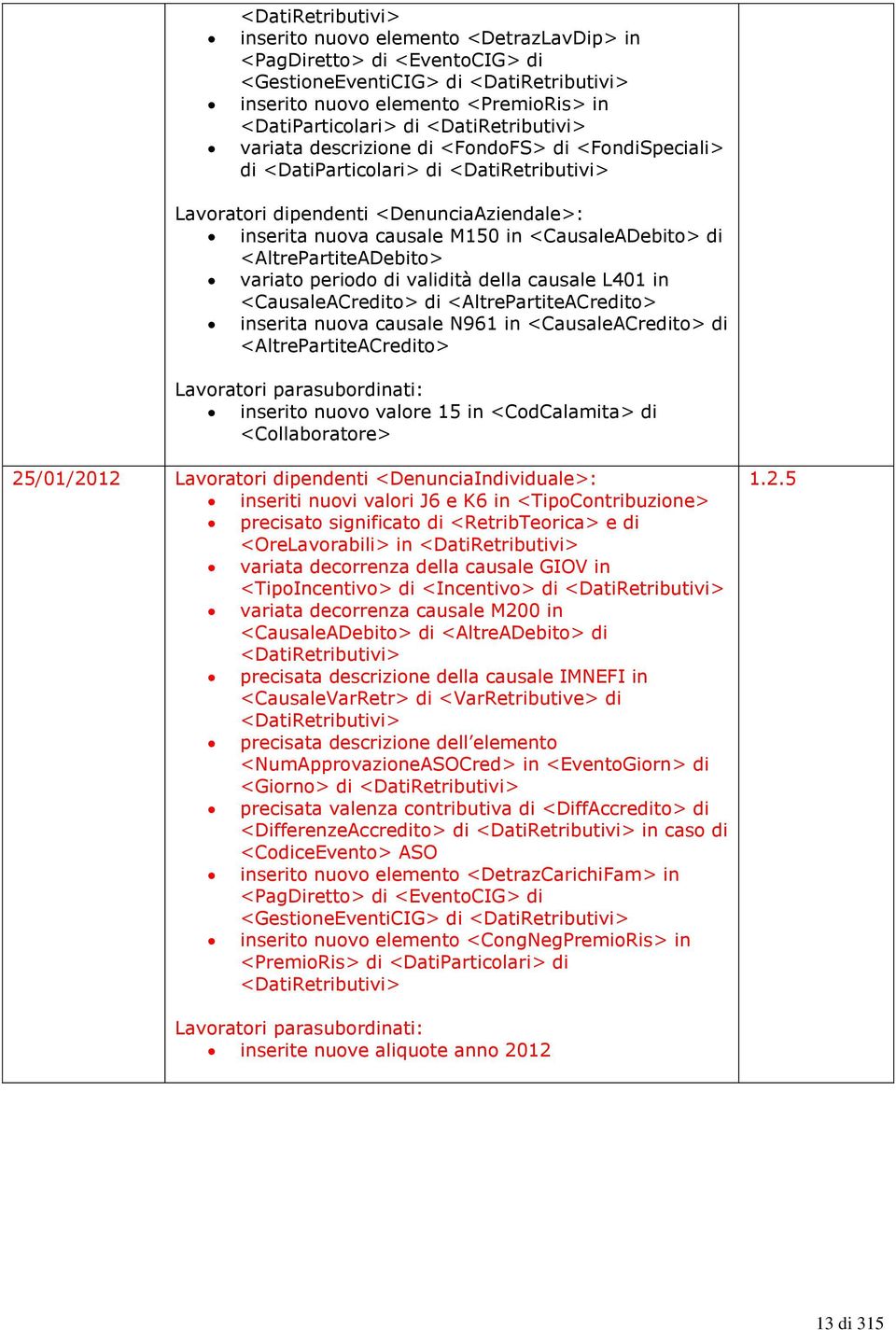 <CausaleADebito> di <AltrePartiteADebito> variato periodo di validità della causale L401 in <CausaleACredito> di <AltrePartiteACredito> inserita nuova causale N961 in <CausaleACredito> di