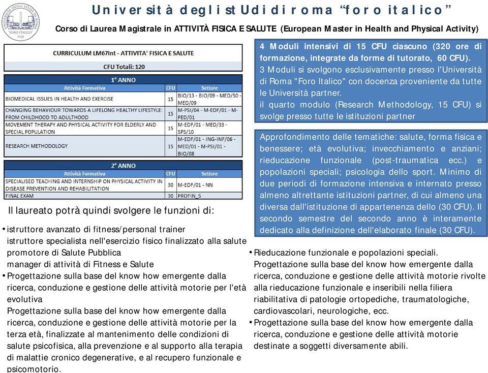 ricerca, conduzione e gestione delle attività motorie per l'età evolutiva Progettazione sulla base del know how emergente dalla ricerca, conduzione e gestione delle attività motorie per la terza età,