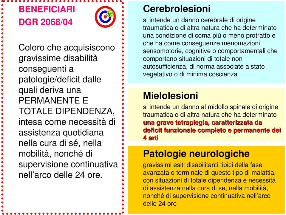 Cerebrolesioni si intende un danno cerebrale di origine traumatica o di altra natura che ha determinato una condizione di coma più o meno protratto e che ha come conseguenze menomazioni sensomotorie,