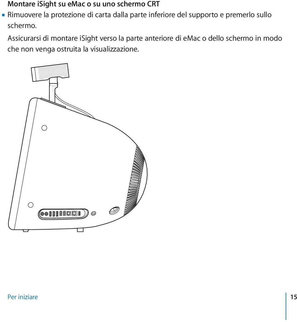 Assicurarsi di montare isight verso la parte anteriore di emac o dello