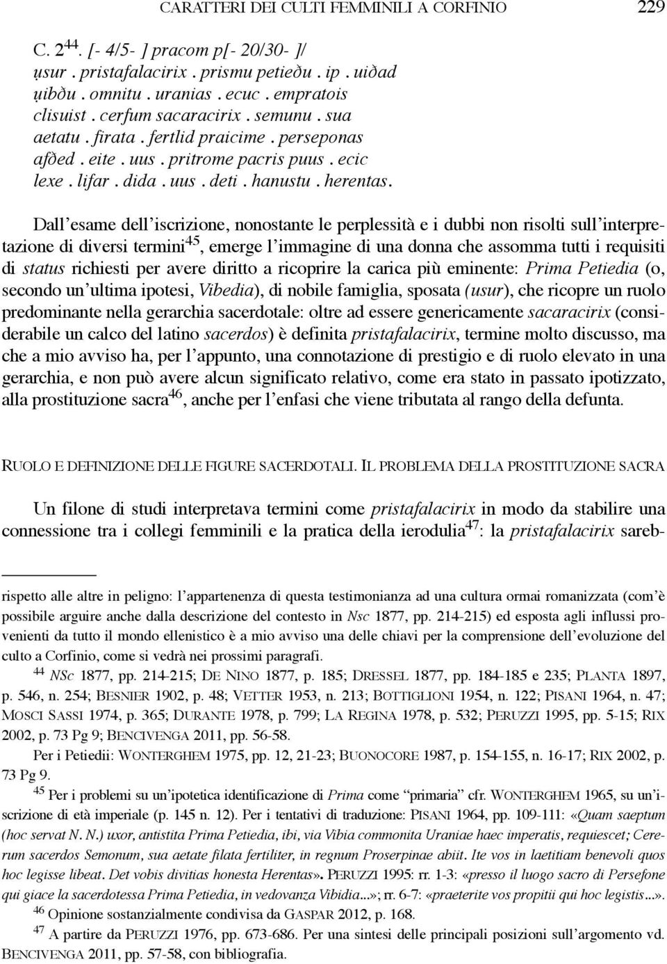 Dall esame dell iscrizione, nonostante le perplessità e i dubbi non risolti sull interpretazione di diversi termini 45, emerge l immagine di una donna che assomma tutti i requisiti di status