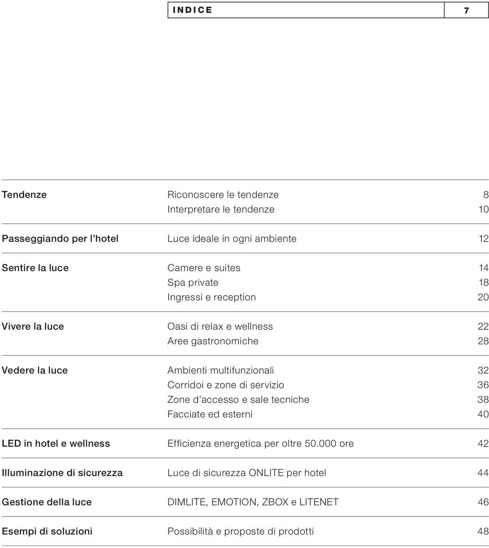 zone di servizio 36 Zone d accesso e sale tecniche 38 Facciate ed esterni 40 LED in hotel e wellness Efficienza energetica per oltre 50.