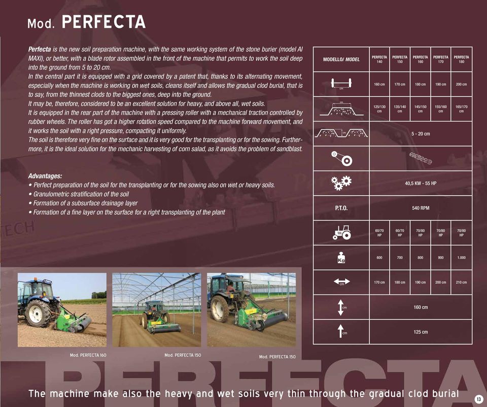 In the central part it is equipped with a grid covered by a patent that, thanks to its alternating movement, especially when the machine is working on wet soils, cleans itself and allows the gradual