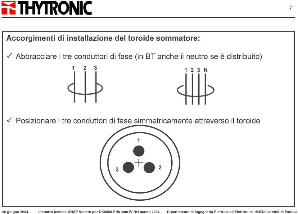 neutro se è distribuito) 1 2 3 1 2 3 N Posizionare i tre