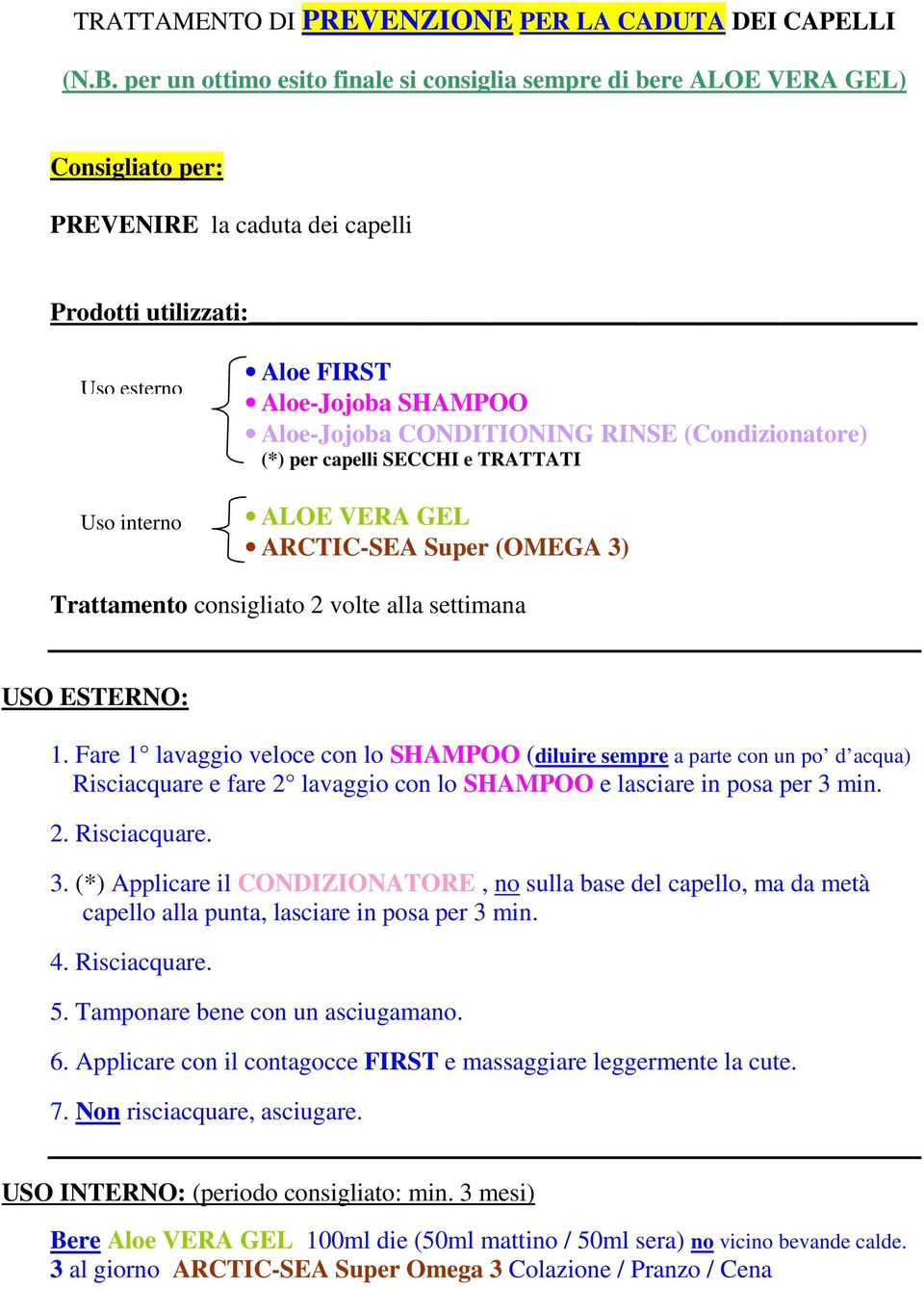 CONDITIONING RINSE (Condizionatore) ALOE VERA GEL ARCTIC-SEA Super (OMEGA 3) Trattamento consigliato 2 volte alla settimana USO ESTERNO: 1.