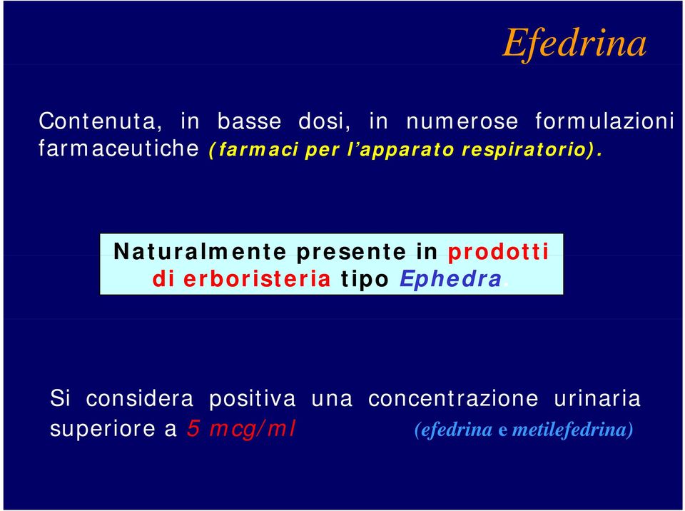 Naturalmente presente in prodotti di erboristeria tipo Ephedra.