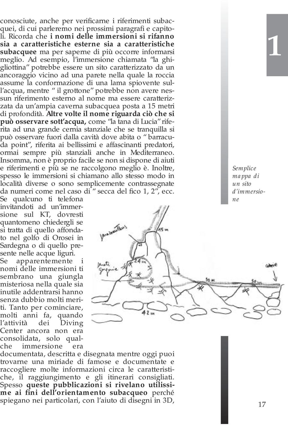 Ad esempio, l immersione chiamata la ghigliottina potrebbe essere un sito caratterizzato da un ancoraggio vicino ad una parete nella quale la roccia assume la conformazione di una lama spiovente sull