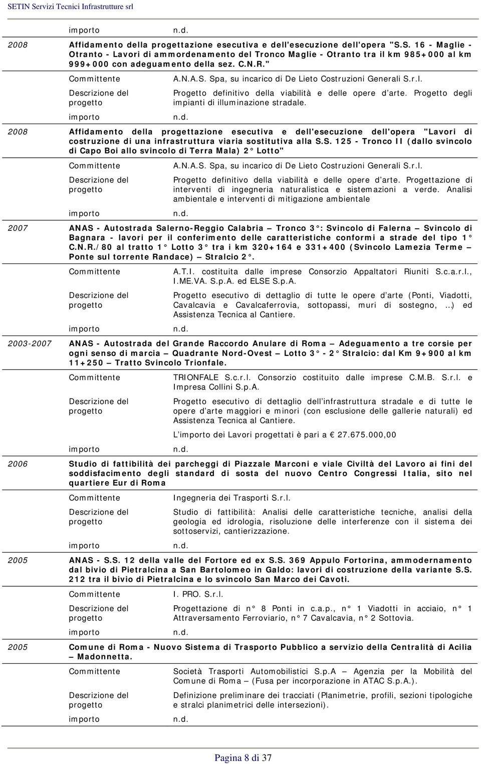 r.l. Progetto definitivo della viabilità e delle opere d arte. Progetto degli impianti di illuminazione stradale.