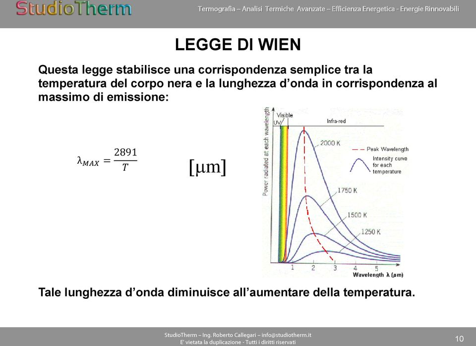 onda in corrispondenza al massimo di emissione: λ MAX = 2891 T