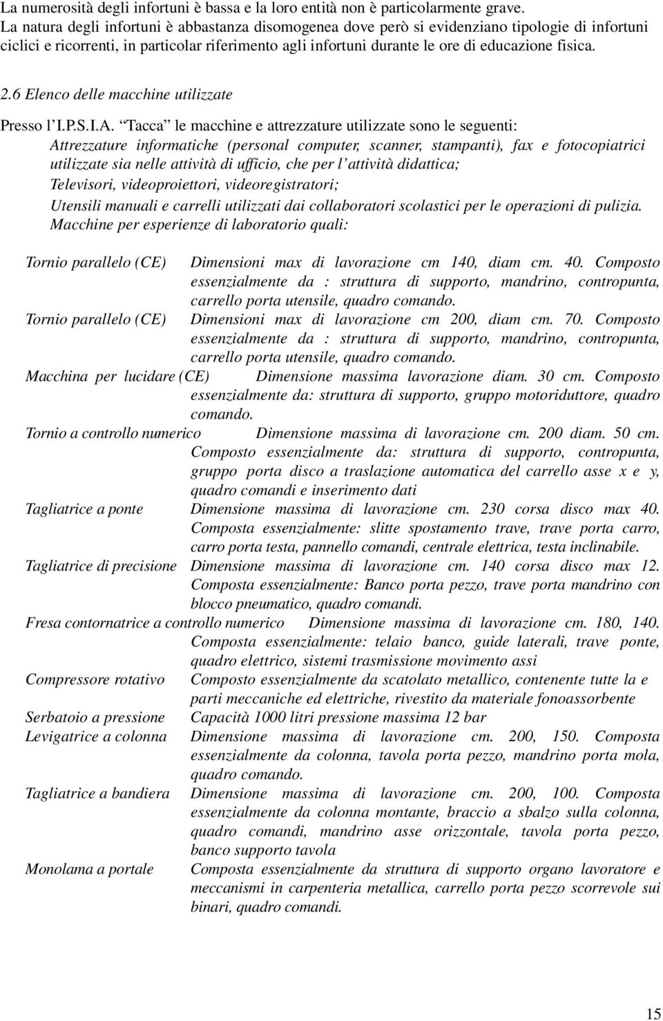 2.6 Elenco delle macchine utilizzate Presso l I.P.S.I.A.