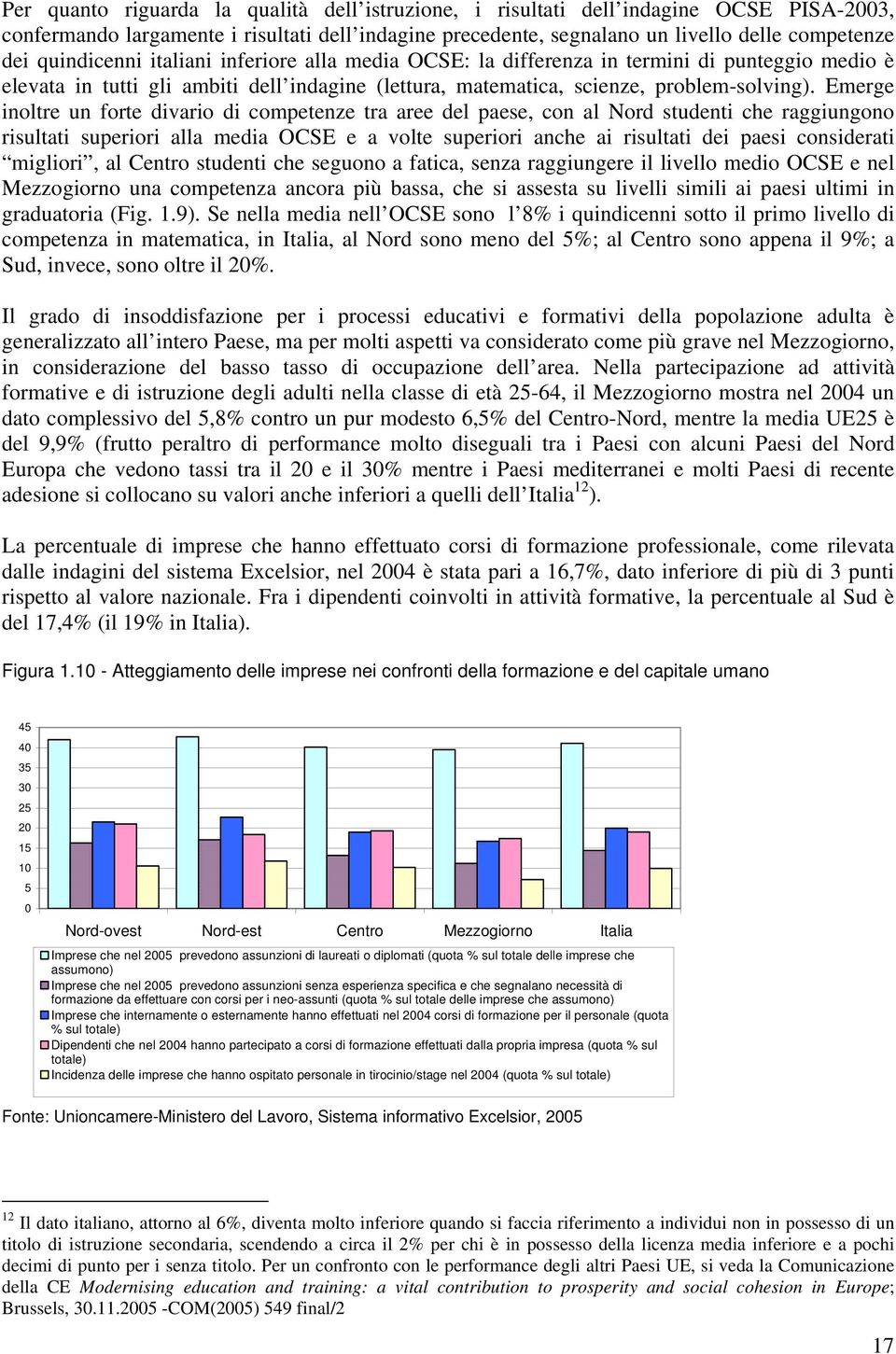 Emerge inoltre un forte divario di competenze tra aree del paese, con al Nord studenti che raggiungono risultati superiori alla media OCSE e a volte superiori anche ai risultati dei paesi considerati