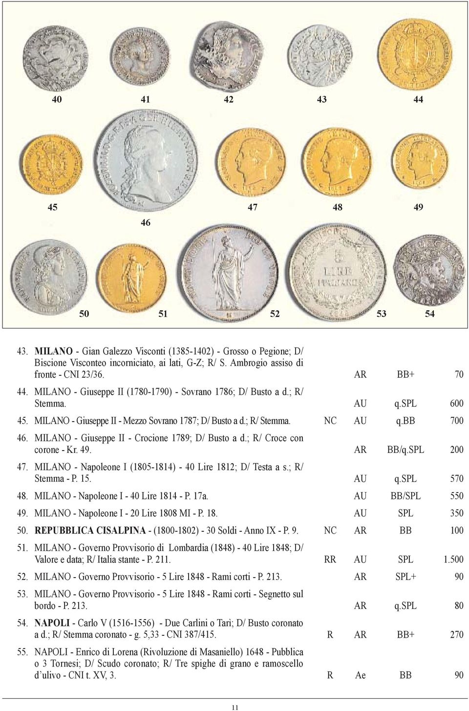 MILANO - Giuseppe II - Mezzo Sovrano 1787; D/ Busto a d.; R/ Stemma. NC AU q.bb 700 46. MILANO - Giuseppe II - Crocione 1789; D/ Busto a d.; R/ Croce con corone - Kr. 49. AR BB/q.SPL 200 47.