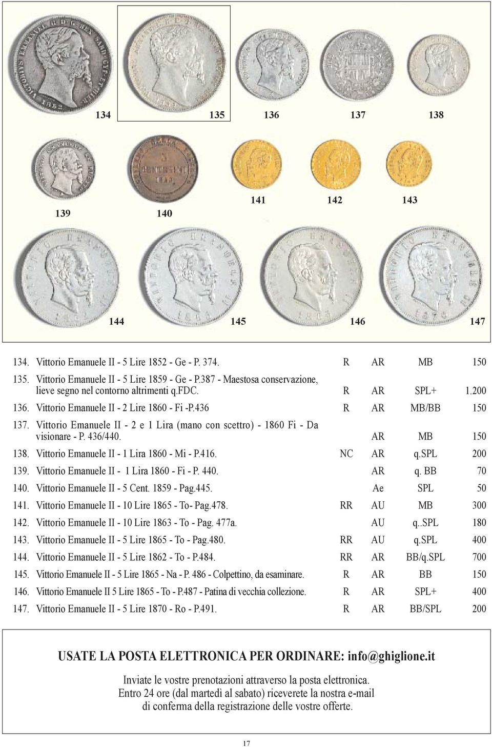 Vittorio Emanuele II - 2 e 1 Lira (mano con scettro) - 1860 Fi - Da visionare - P. 436/440. AR MB 150 138. Vittorio Emanuele II - 1 Lira 1860 - Mi - P.416. NC AR q.spl 200 139.