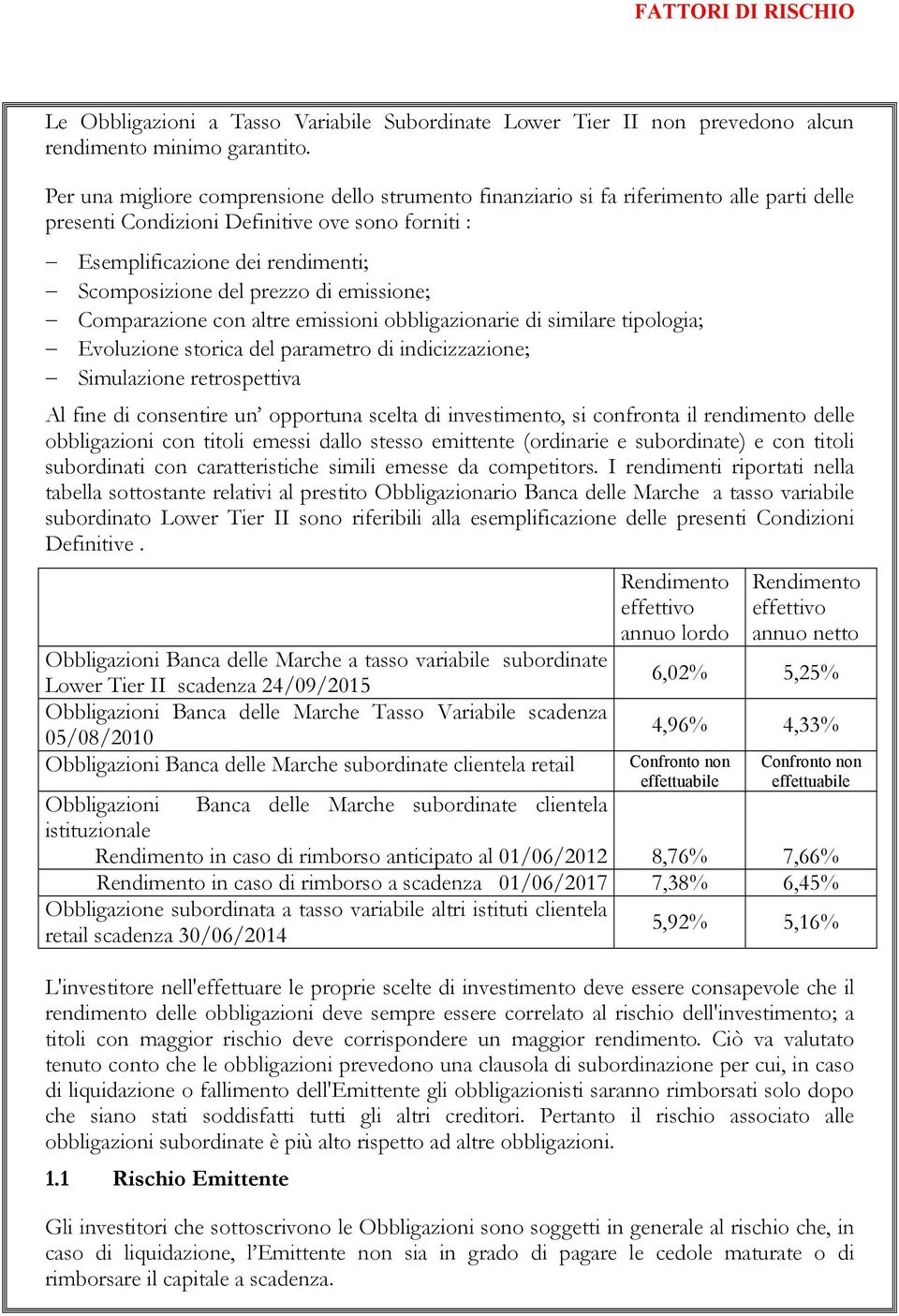 prezzo di emissione; Comparazione con altre emissioni obbligazionarie di similare tipologia; Evoluzione storica del parametro di indicizzazione; Simulazione retrospettiva Al fine di consentire un