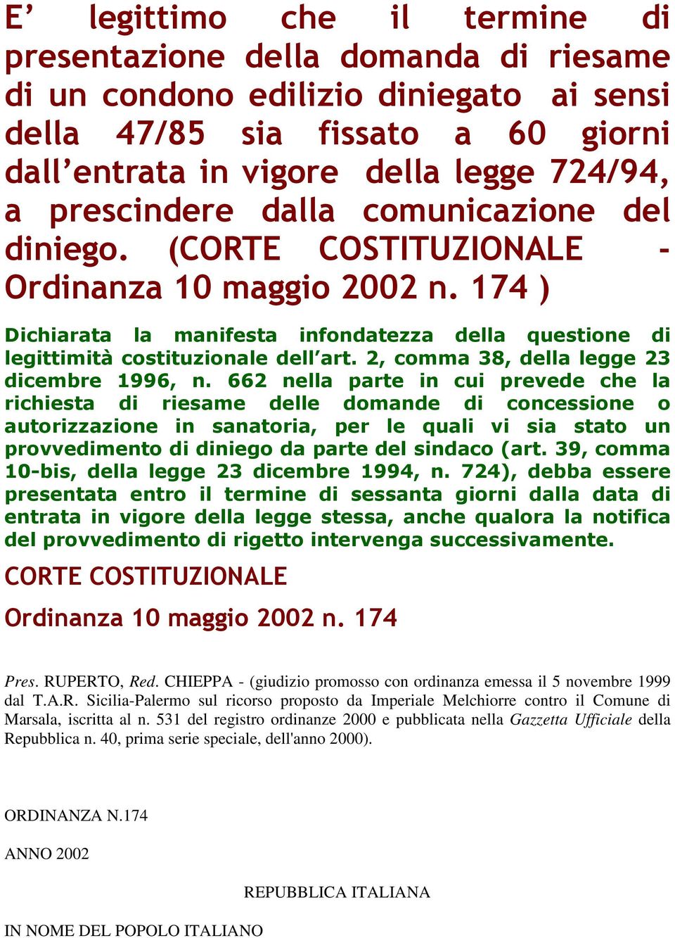 2, comma 38, della legge 23 dicembre 1996, n.