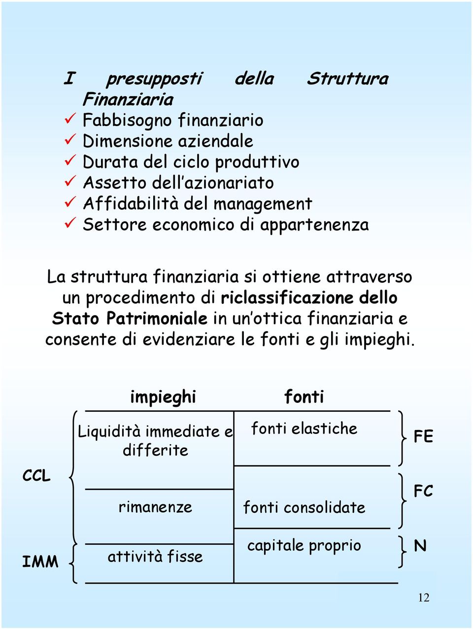 procedimento di riclassificazione dello Stato Patrimoniale in un ottica finanziaria e consente di evidenziare le fonti e gli