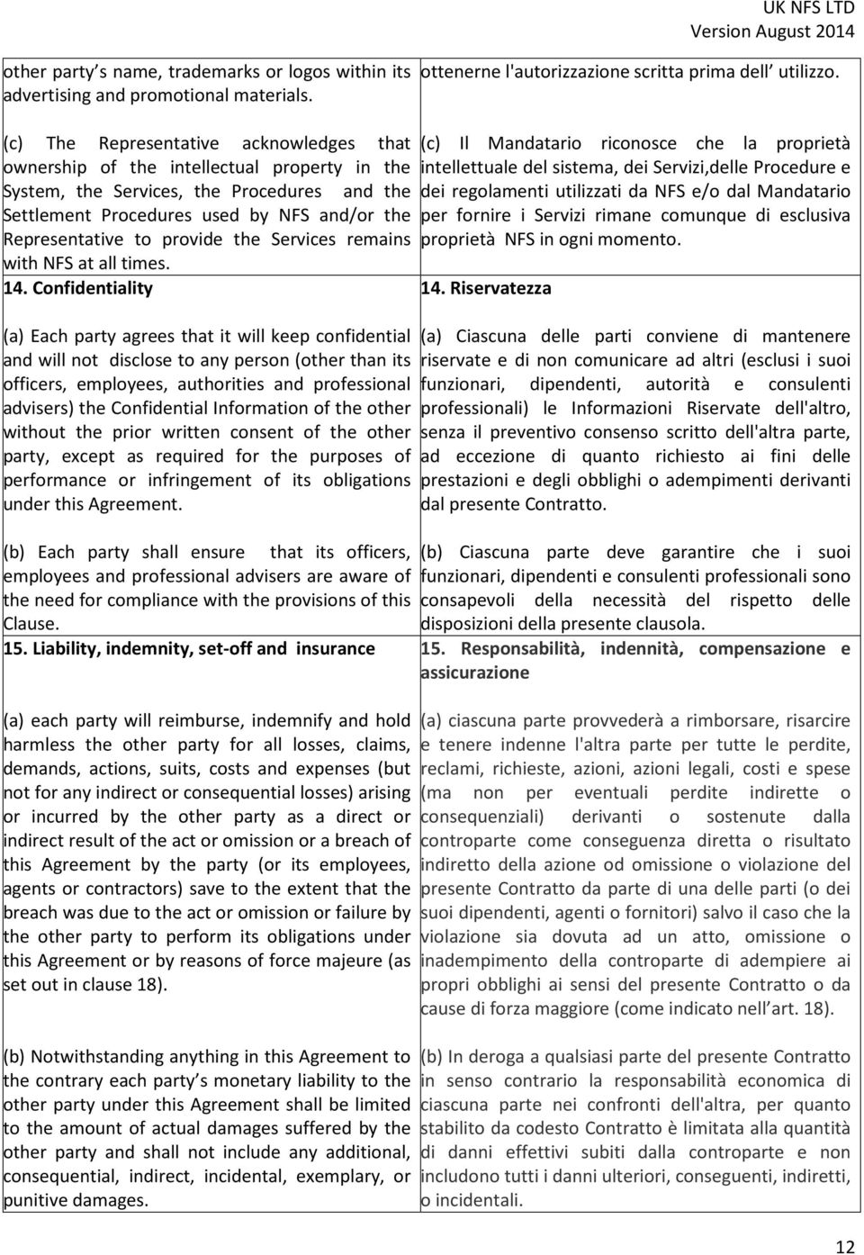 the Services, the Procedures and the dei regolamenti utilizzati da NFS e/o dal Mandatario Settlement Procedures used by NFS and/or the per fornire i Servizi rimane comunque di esclusiva