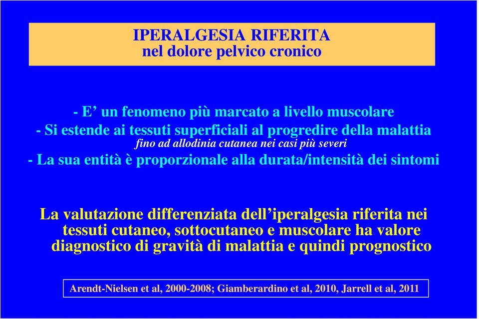 durata/intensità dei sintomi La valutazione differenziata dell iperalgesia riferita nei tessuti cutaneo, sottocutaneo e muscolare