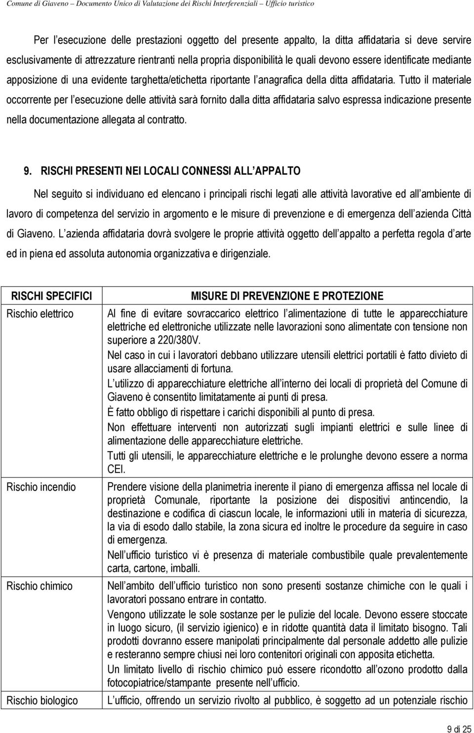 Tutto il materiale occorrente per l esecuzione delle attività sarà fornito dalla ditta affidataria salvo espressa indicazione presente nella documentazione allegata al contratto. 9.