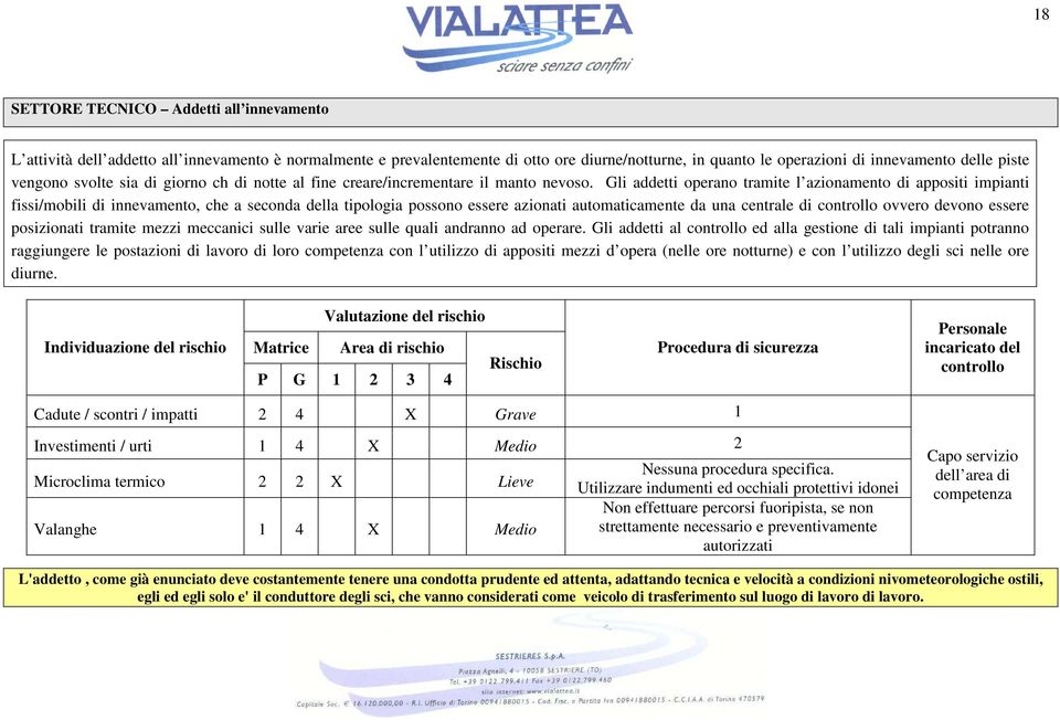 Gli addetti operano tramite l azionamento di appositi impianti fissi/mobili di innevamento, che a seconda della tipologia possono essere azionati automaticamente da una centrale di controllo ovvero