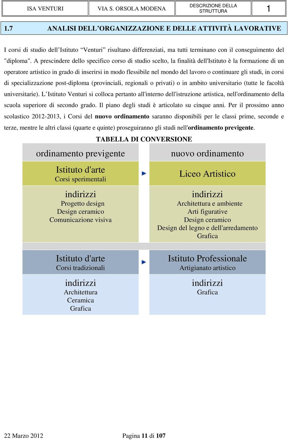 A prescindere dello specifico corso di studio scelto, la finalità dell'istituto è la formazione di un operatore artistico in grado di inserirsi in modo flessibile nel mondo del lavoro o continuare