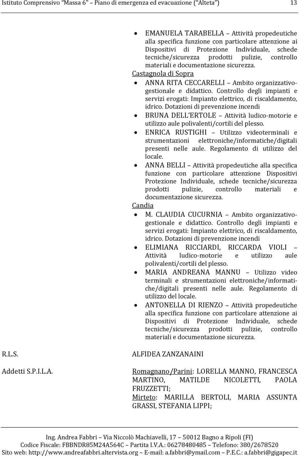 Controllo degli impianti e servizi erogati: Impianto elettrico, di riscaldamento, idrico.