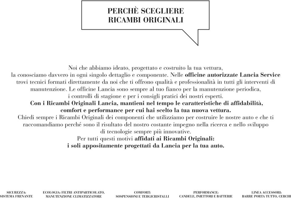 Le officine Lancia sono sempre al tuo fianco per la manutenzione periodica, i controlli di stagione e per i consigli pratici dei nostri esperti.