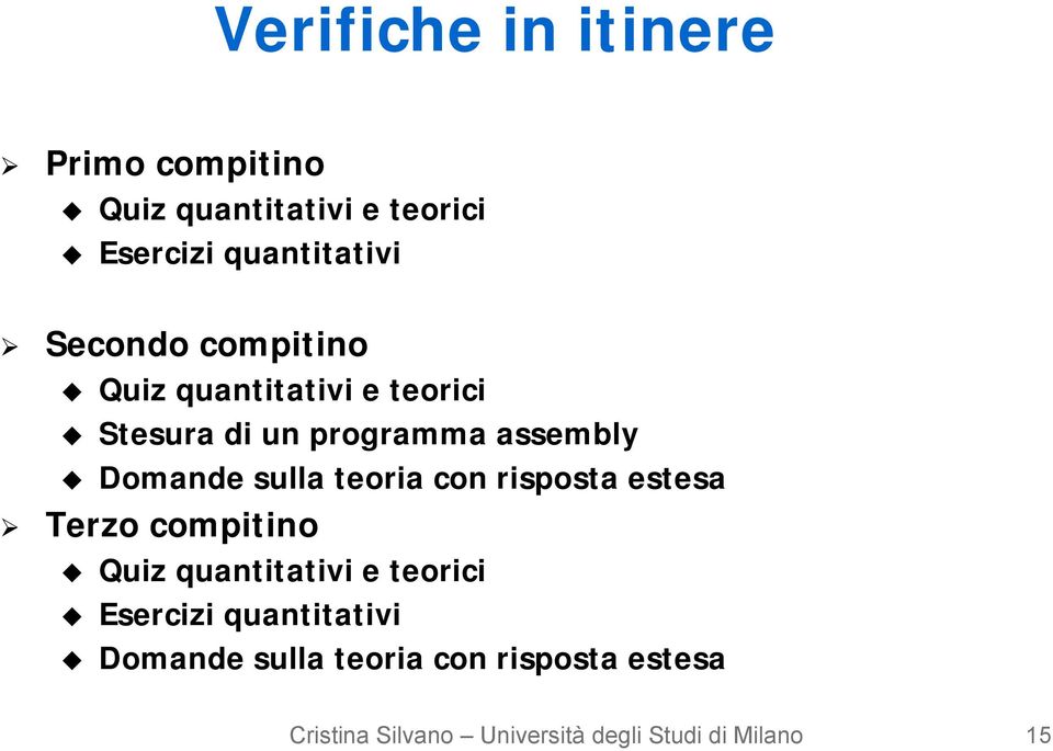 sulla teoria con risposta estesa Terzo compitino Quiz quantitativi e teorici Esercizi