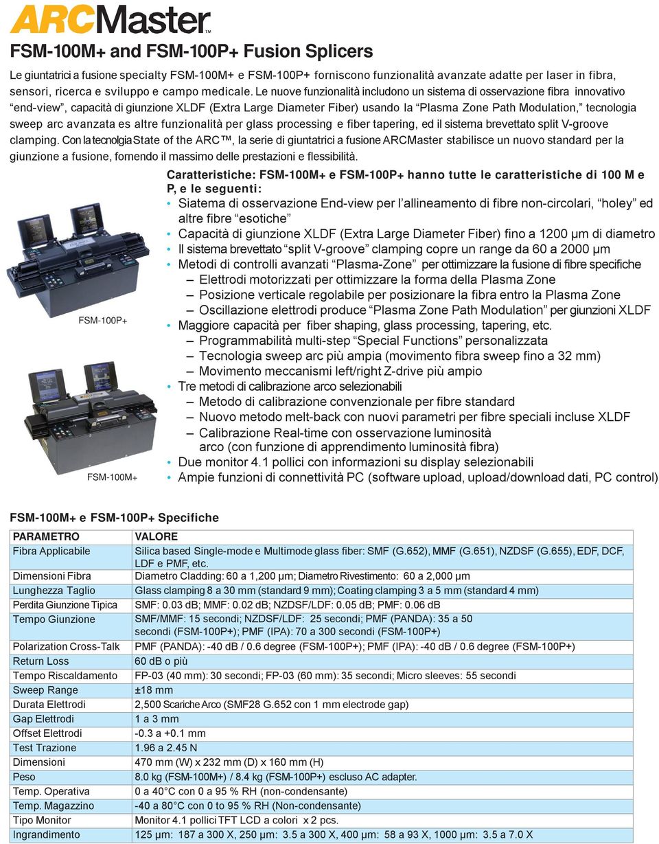 Le nuove funzionalità includono un sistema di osservazione fibra innovativo end-view, capacità di giunzione XLDF (Extra Large Diameter Fiber) usando la Plasma Zone Path Modulation, tecnologia sweep