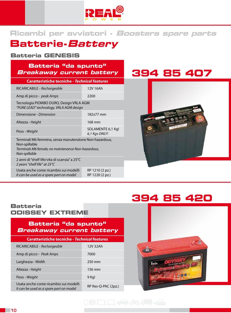 Terminali M6 femmina, senza manutenzione Non-hazardous, Non-spillable Terminals M6 female, no maintenance Non-hazardous, Non-spillable 2 anni di shelf life/vita di scansia a 25 C 2 years shelf life