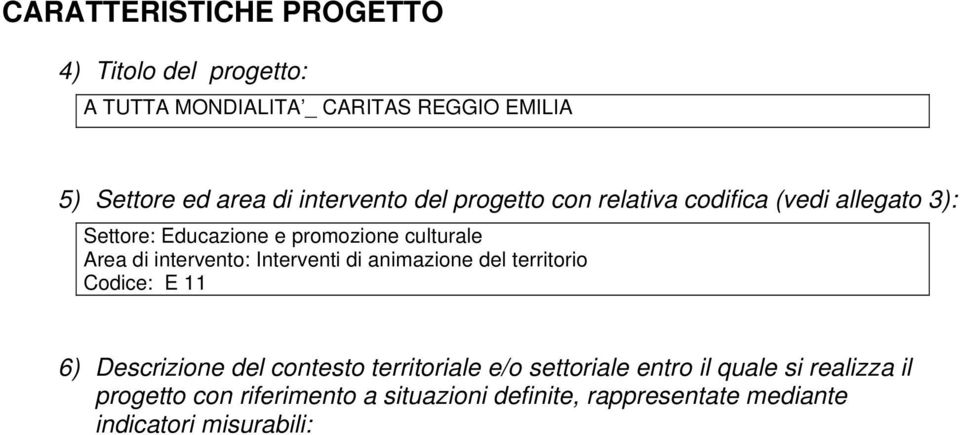 intervento: Interventi di animazione del territorio Codice: E 11 6) Descrizione del contesto territoriale e/o