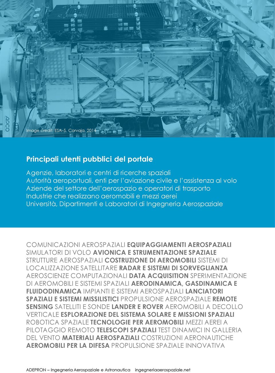 dell aerospazio e operatori di trasporto Industrie che realizzano aeromobili e mezzi aerei Università, Dipartimenti e Laboratori di Ingegneria Aerospaziale COMUNICAZIONI AEROSPAZIALI EQUIPAGGIAMENTI