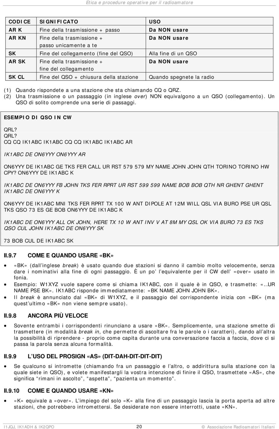 QRZ. (2) Una trasmissione o un passaggio (in inglese over) NON equivalgono a un QSO (collegamento). Un QSO di solito comprende una serie di passaggi. ESEMPIO DI QSO IN CW QRL?