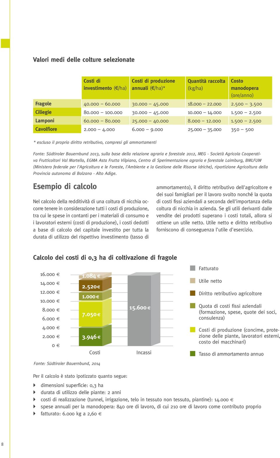 000 350 500 * escluso il proprio diritto retributivo, compresi gli ammortamenti Fonte: Südtiroler Bauernbund 2013, sulla base della relazione agraria e forestale 2012, MEG - Società Agricola