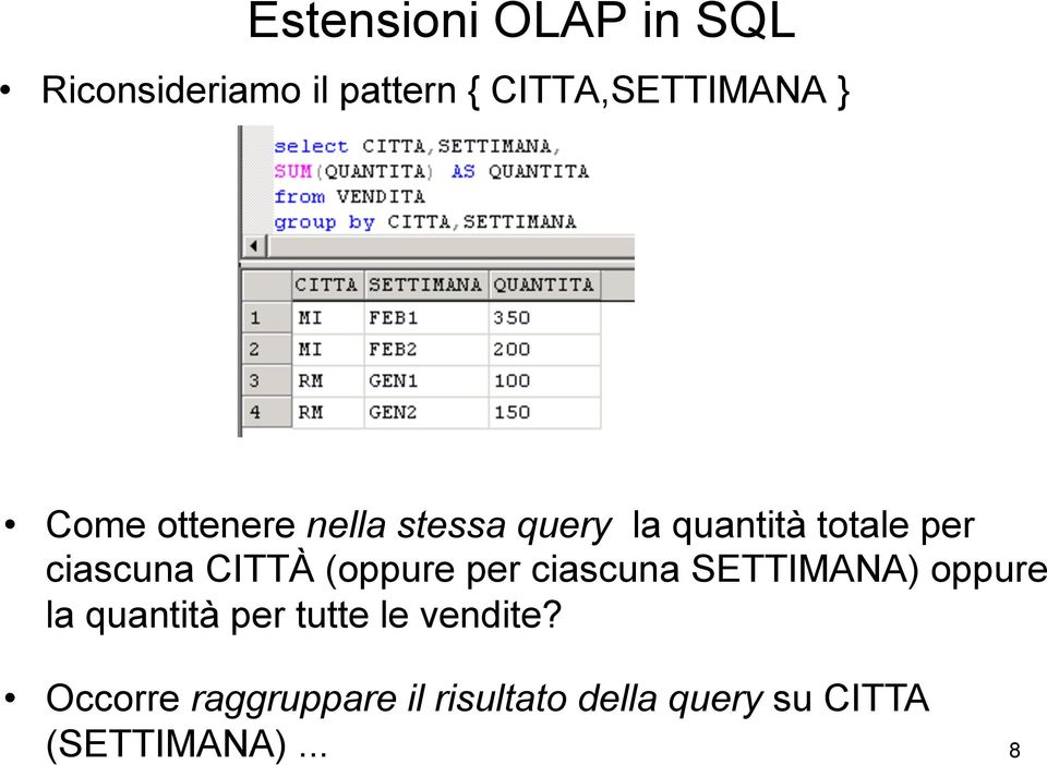 (oppure per ciascuna SETTIMANA) oppure la quantità per tutte le