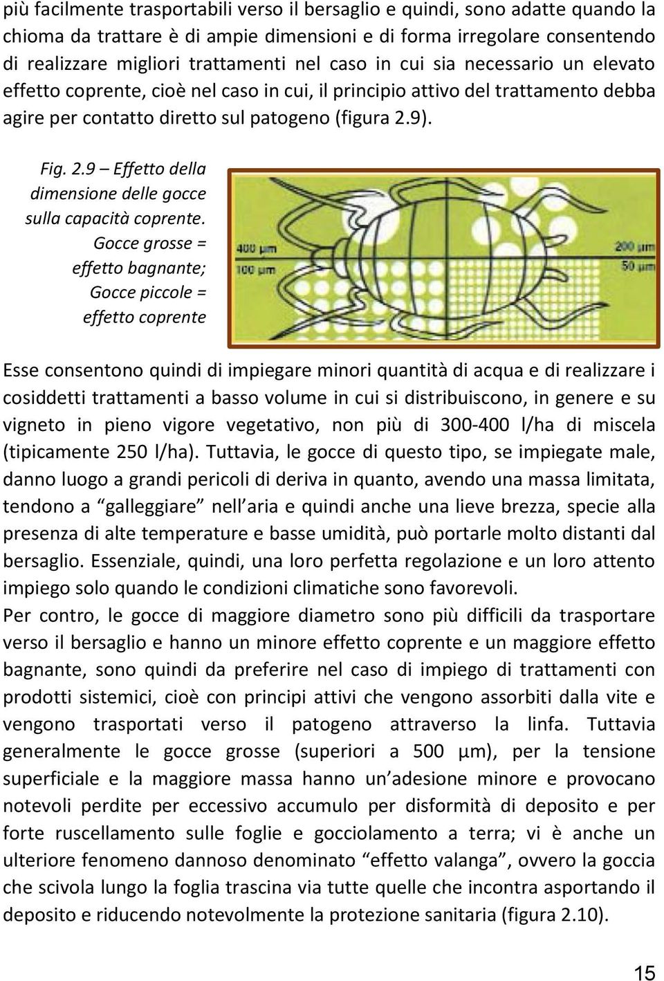 9). Fig. 2.9 Effetto della dimensione delle gocce sulla capacità coprente.