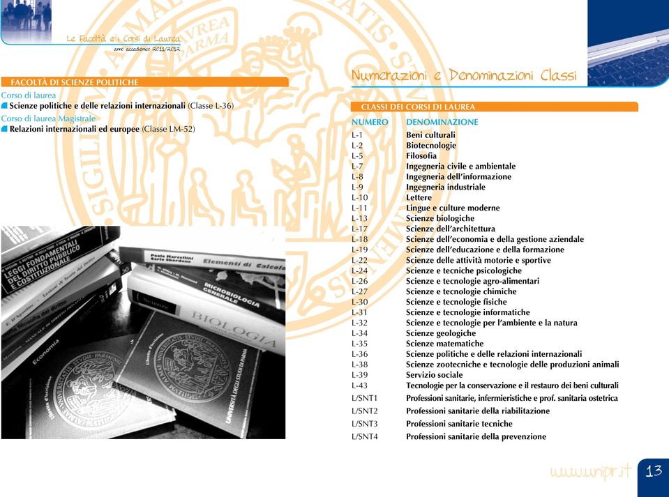 ambientale L-8 Ingegneria dell informazione L-9 Ingegneria industriale L-10 Lettere L-11 Lingue e culture moderne L-13 Scienze biologiche L-17 Scienze dell architettura L-18 Scienze dell economia e