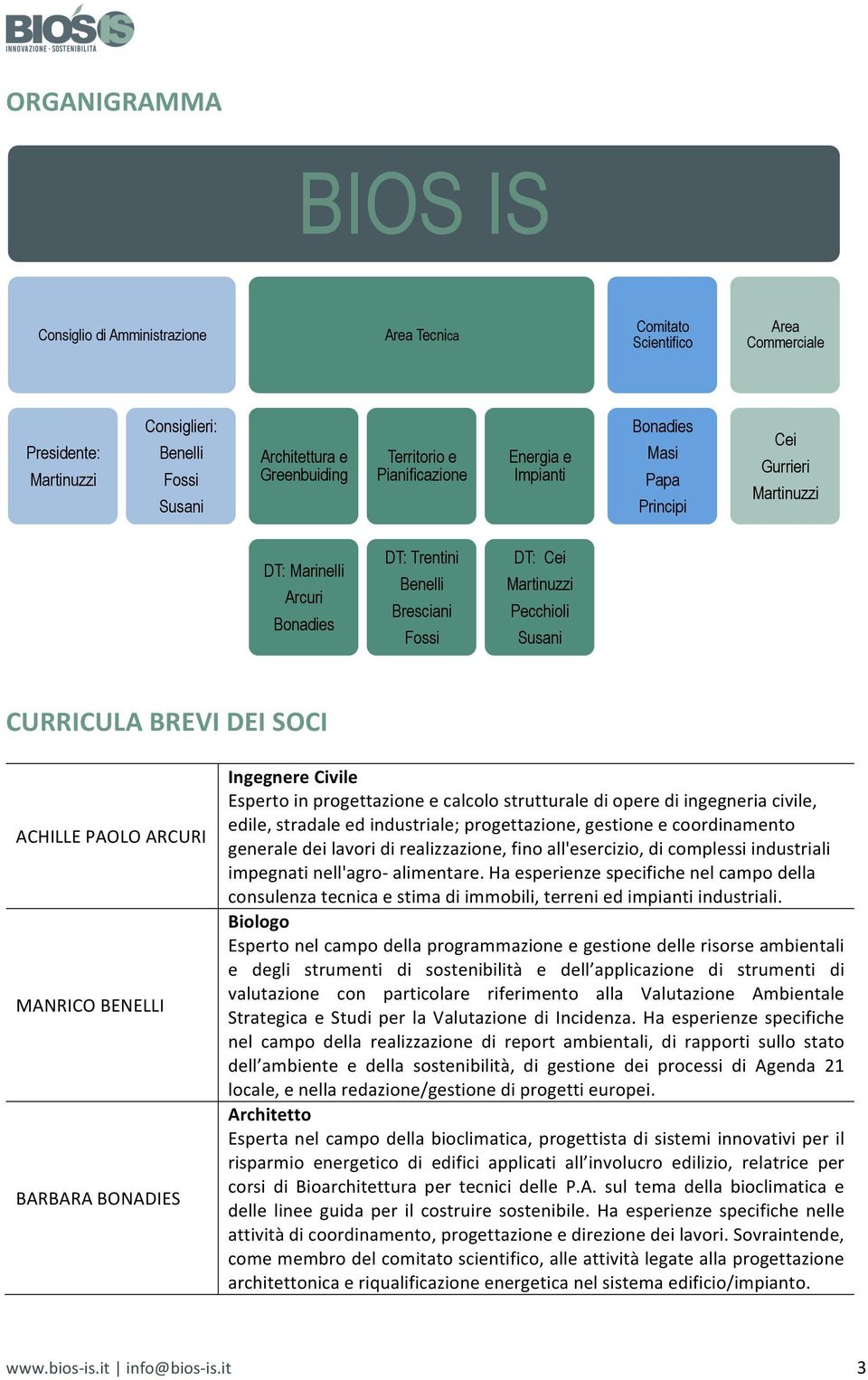 BREVI DEI SOCI ACHILLE PAOLO ARCURI MANRICO BENELLI BARBARA BONADIES Ingegnere Civile Esperto in progettazione e calcolo strutturale di opere di ingegneria civile, edile, stradale ed industriale;