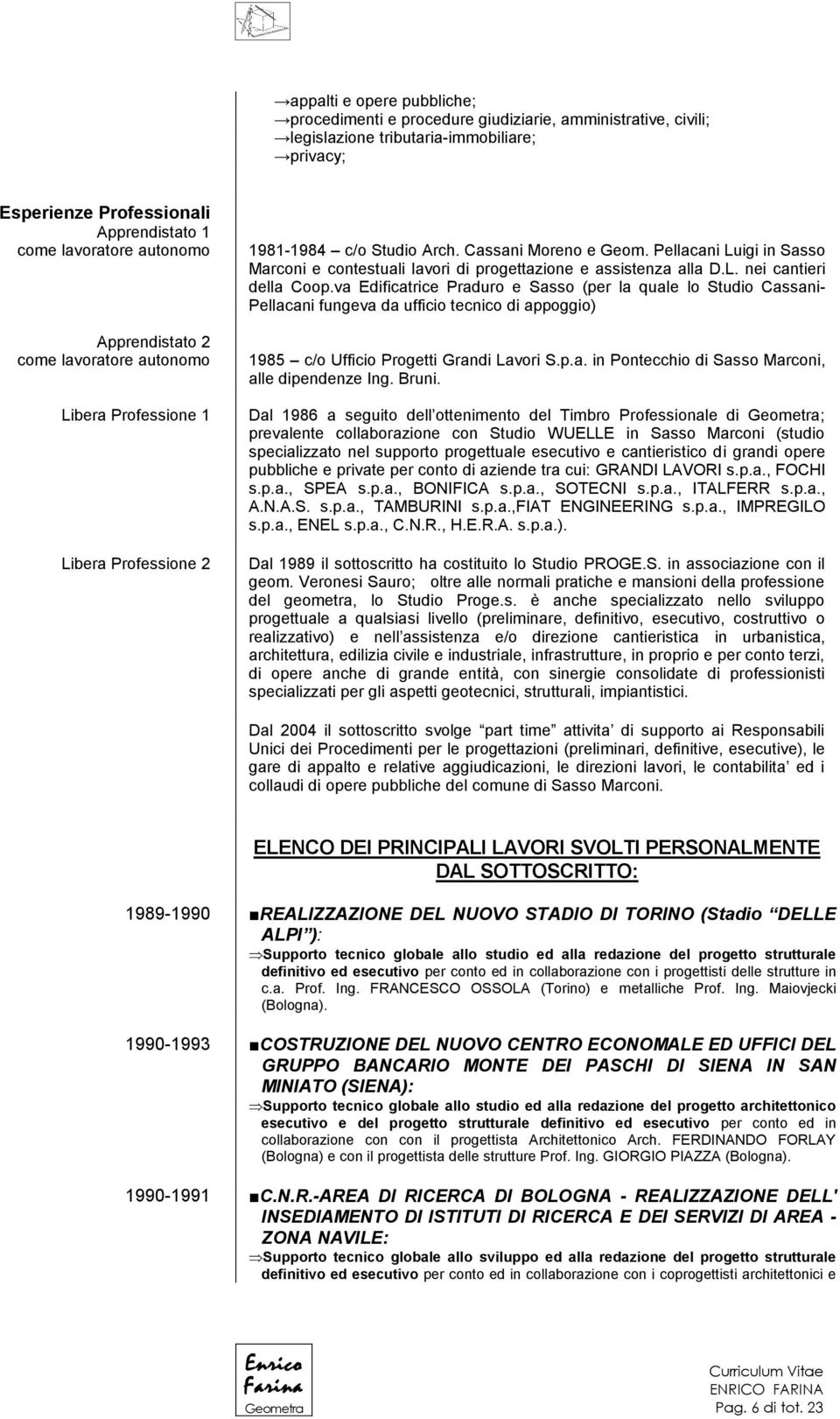 Pellacani Luigi in Sasso Marconi e contestuali lavori di progettazione e assistenza alla D.L. nei cantieri della Coop.