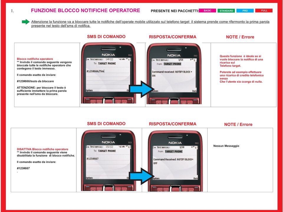 Blocco notifiche operatore ** Invindo il comando seguente vengono bloccate tutte le notifiche operatore che contegono il testo immesso.