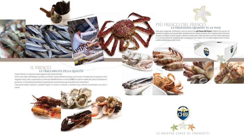 Oltre ad essere una linea molto importante è un servizio altamente qualificato per la ristorazione che ottiene così un approvvigionamento di pesci certificati dell adriatico, tutto l anno.