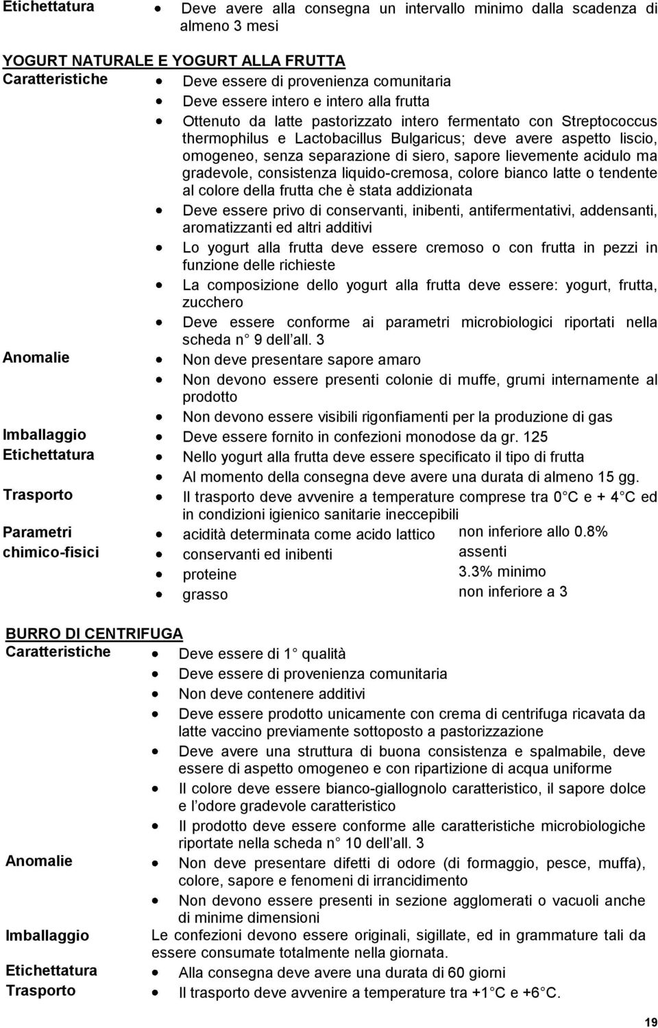 ma gradevole, consistenza liquido-cremosa, colore bianco latte o tendente al colore della frutta che è stata addizionata Deve essere privo di conservanti, inibenti, antifermentativi, addensanti,