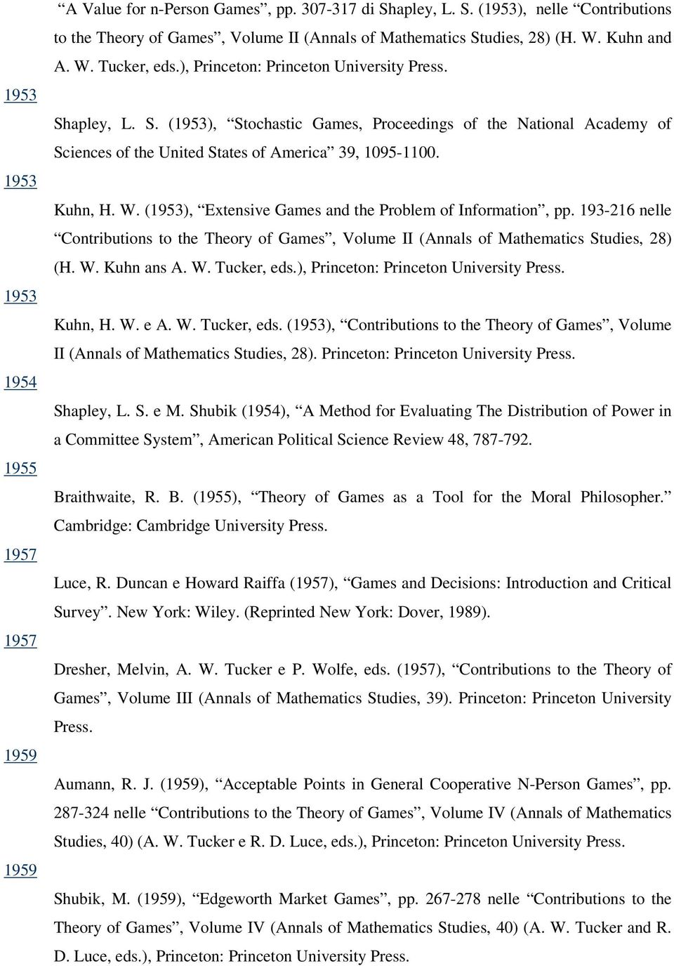 Kuhn, H. W. (1953), Extensive Games and the Problem of Information, pp. 193-216 nelle Contributions to the Theory of Games, Volume II (Annals of Mathematics Studies, 28) (H. W. Kuhn ans A. W. Tucker, eds.