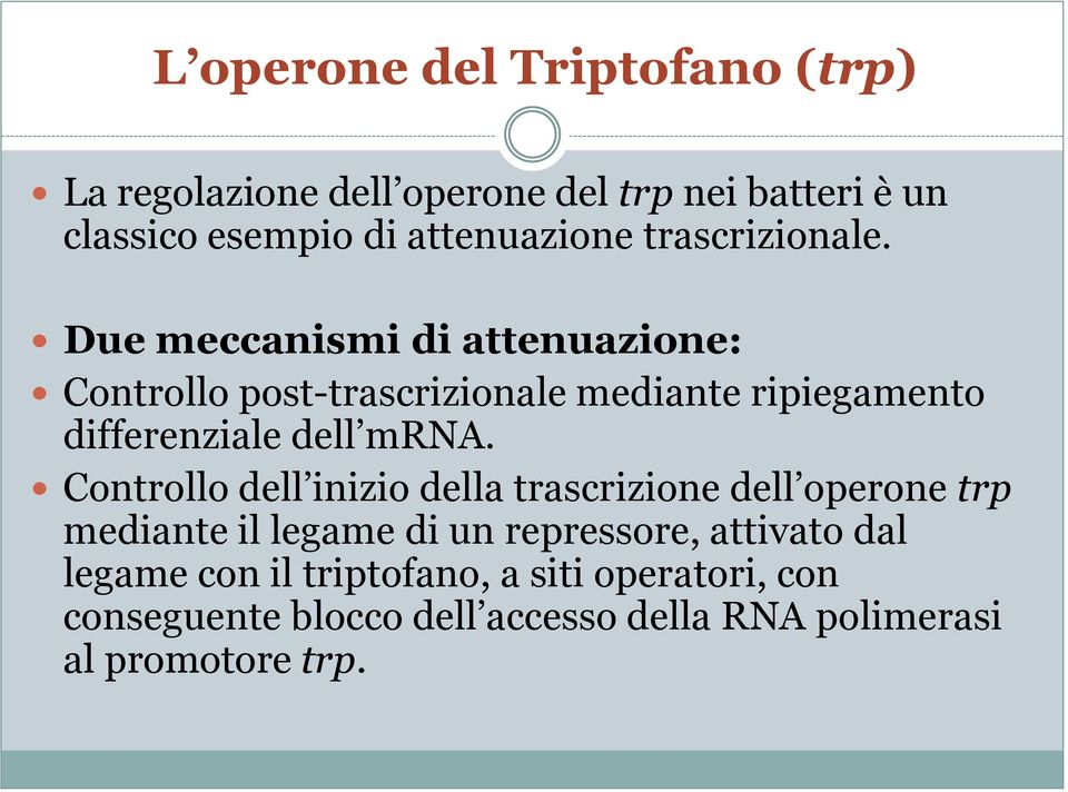 Due meccanismi di attenuazione: Controllo post-trascrizionale mediante ripiegamento differenziale dell mrna.