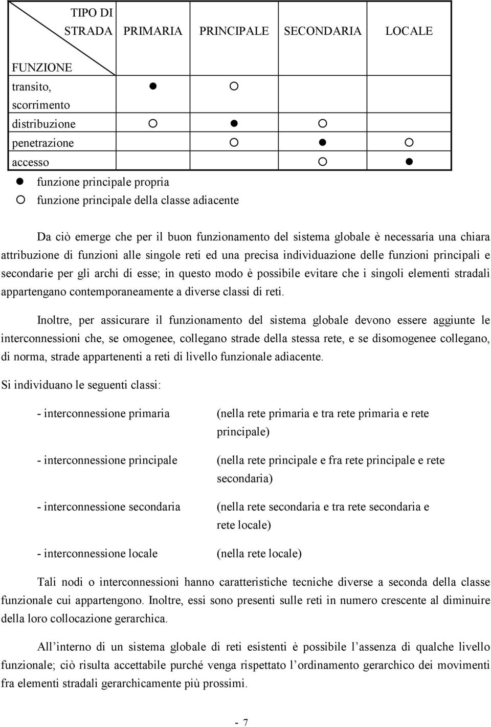 gli archi di esse; in questo modo è possibile evitare che i singoli elementi stradali appartengano contemporaneamente a diverse classi di reti.