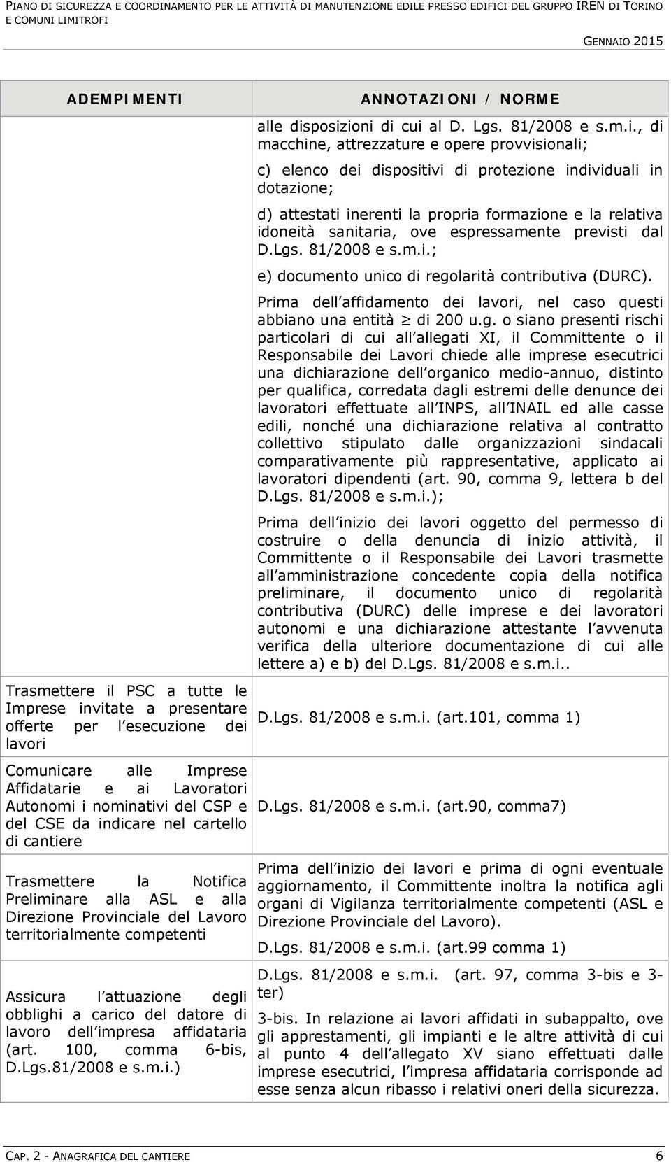 relativa idoneità sanitaria, ove espressamente previsti dal D.Lgs. 81/2008 e s.m.i.; e) documento unico di regolarità contributiva (DURC).