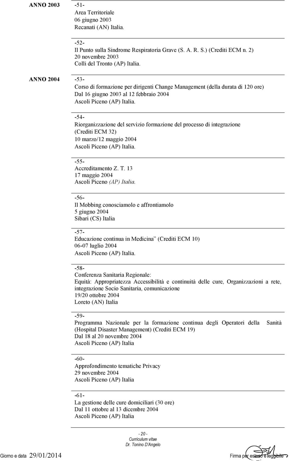 -54- Riorganizzazione del servizio formazione del processo di integrazione (Crediti ECM 32) 10 marzo/12 maggio 2004. -55- Accreditamento Z. T. 13 17 maggio 2004.