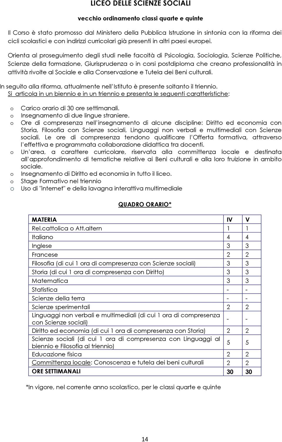 Orienta al proseguimento degli studi nelle facoltà di Psicologia, Sociologia, Scienze Politiche, Scienze della formazione, Giurisprudenza o in corsi postdiploma che creano professionalità in attività