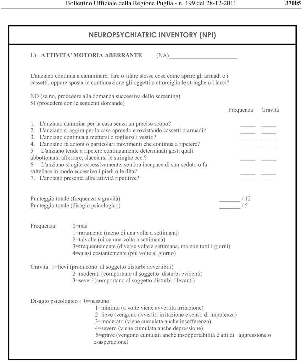 attorciglia le stringhe o i lacci? NO (se no, procedere alla domanda successiva dello screening) SI (procedere con le seguenti domande) Frequenza Gravità 1.